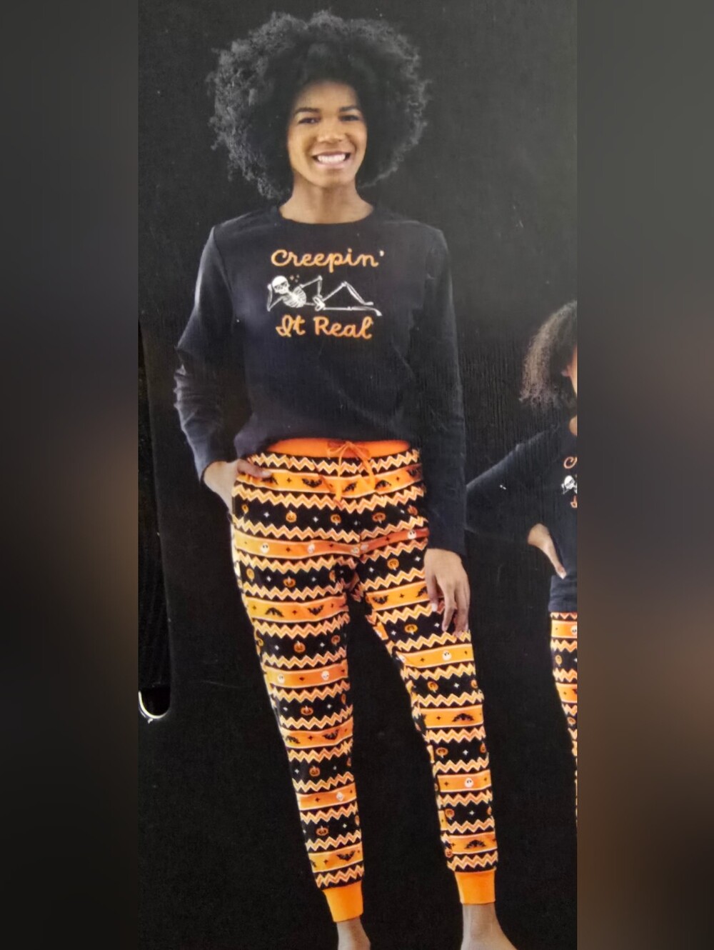 Ladies Halloween Glow-in-the-Dark Pajama Set - Black